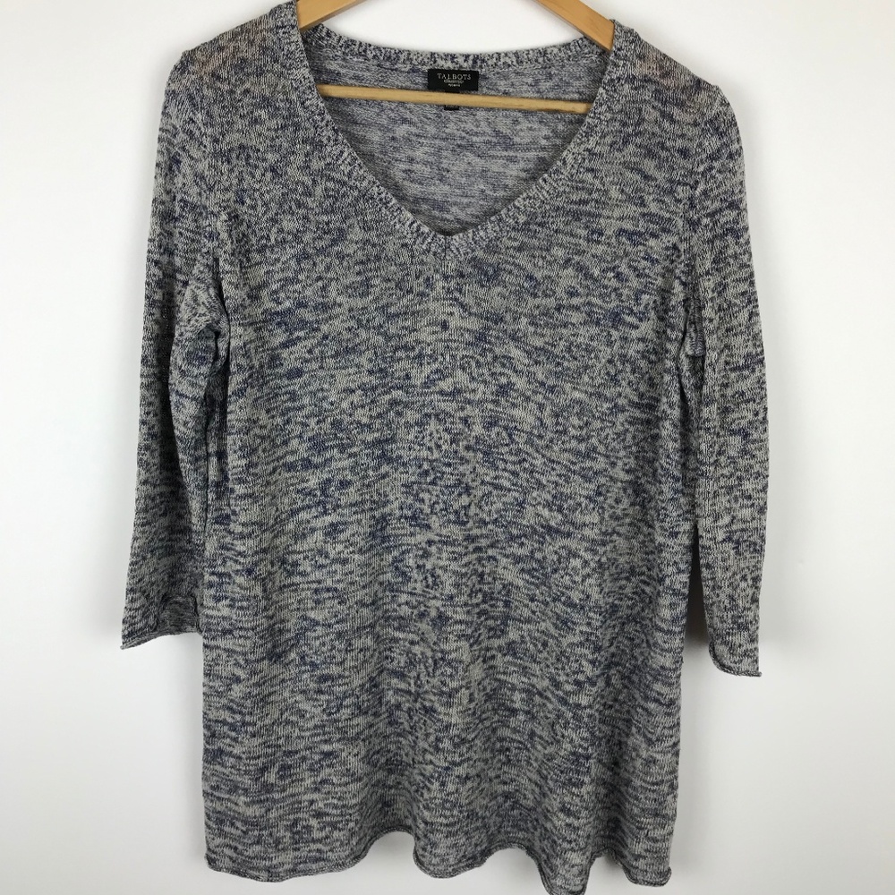 Talbots | Blue & White Marled V-Neck Sweater